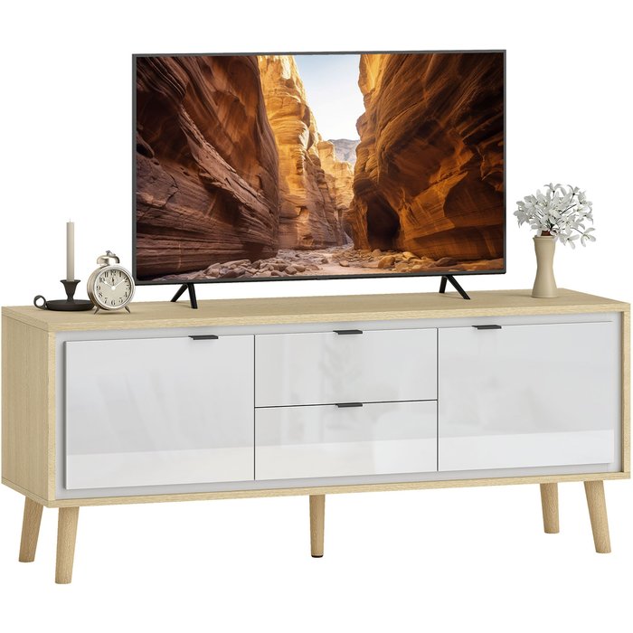 Mueble tv moderno 2 puertas 2 cajones blanco roble 120cm soporte tv 55