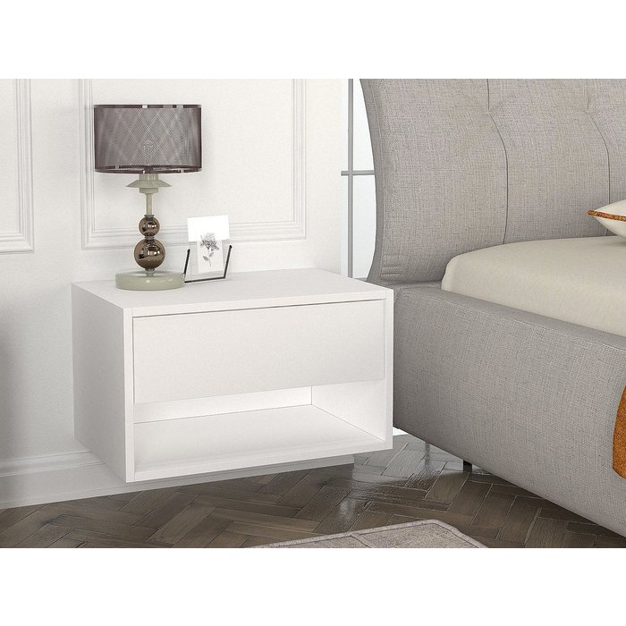 Lote de 2 mesitas de noche flotantes - 1 cajón y 1 estante - blanco - ritami