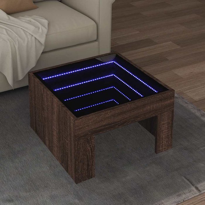 Mesa de centro con iluminación led infinita, roble marrón, 50x50x30 cm