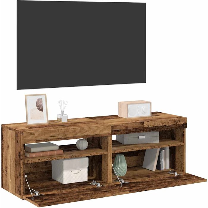 Muebles de tv con luces led, 2 piezas, madera envejecida, madera de ingeniería