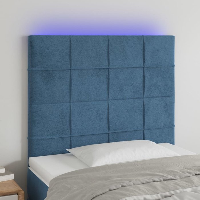 Cabecero con luces led terciopelo azul oscuro 90x5x118/128 cm
