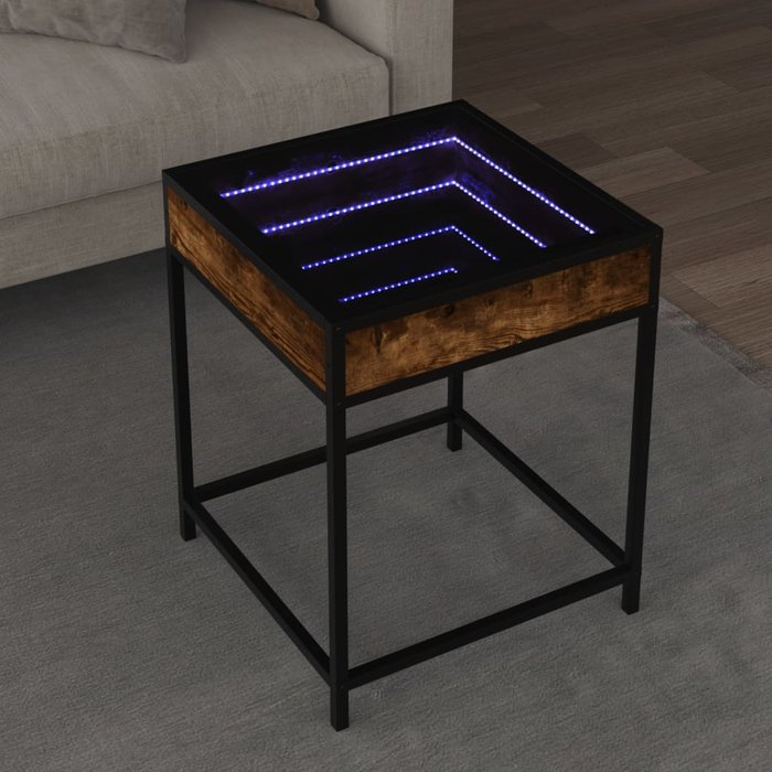 Mesa de centro infinity con iluminación led, roble ahumado, 40x40x51 cm