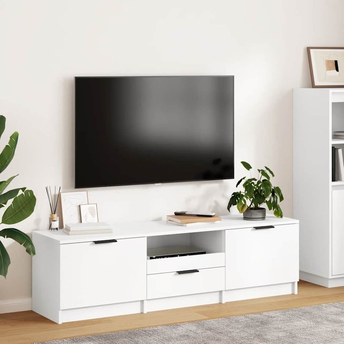 Mueble de tv blanco 140x35x40 cm madera de ingeniería