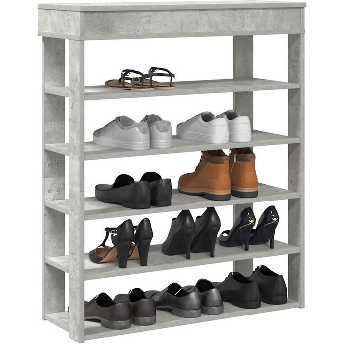 Zapatero gris hormigón de 80x30x98 cm, fabricado en madera de ingeniería.