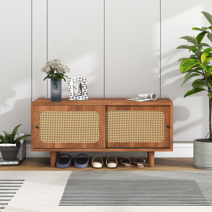 Zapatero - con 2 puertas y estantes ajustables - marrón