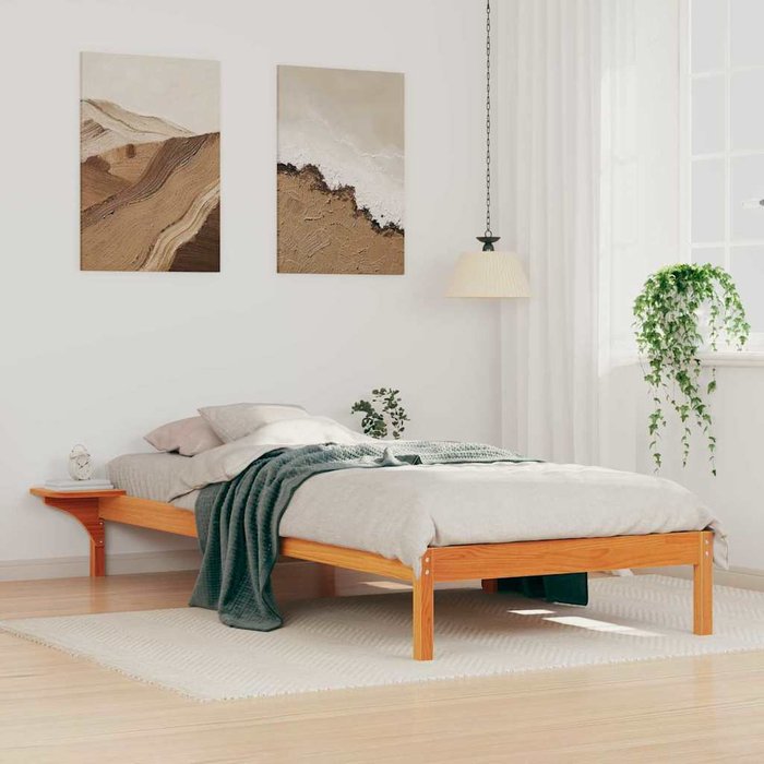 Estructura de cama con mesitas marrón cera 80 x 210 cm