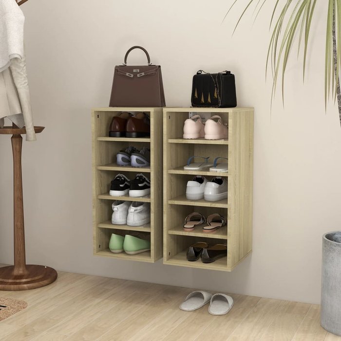 Muebles zapateros 2 uds contrachapado roble sonoma 31,5x35x70cm - comfortxl