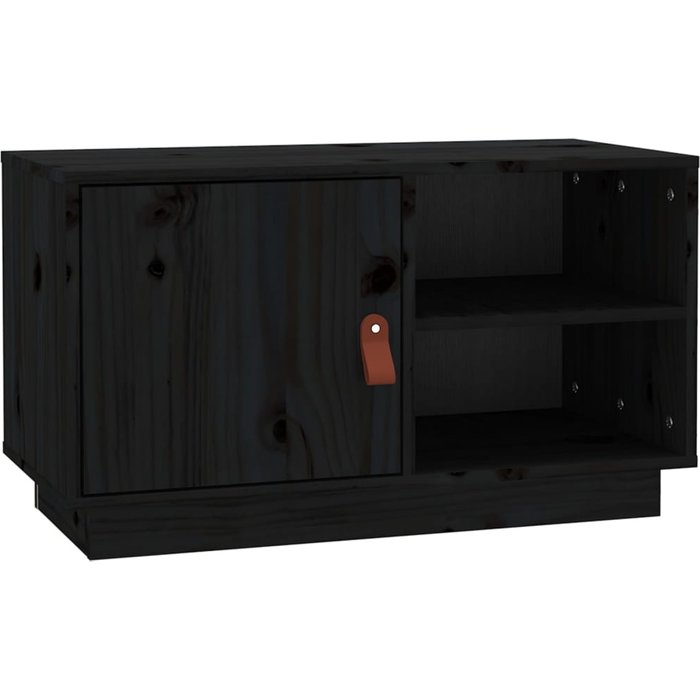 Mueble tv negro 70x34x40 cm madera maciza de pino