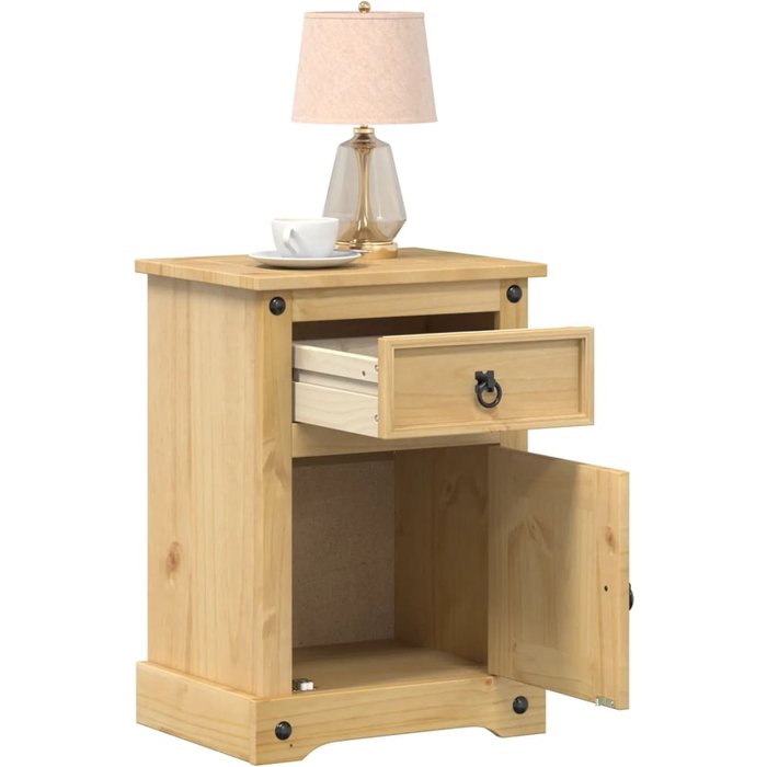 Mesita de noche corona madera maciza de pino 45x35x64 cm
