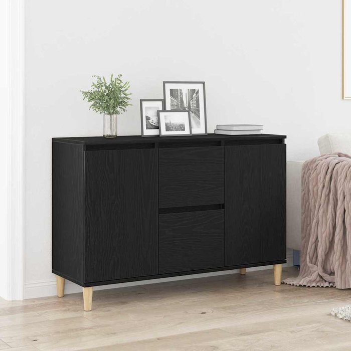 Aparador con cajón, negro, 102 x 35 x 60 cm, madera de ingeniería.