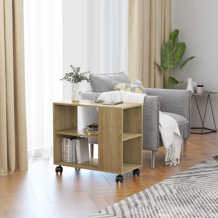 Mesa auxiliar roble sonoma 70x35x55 cm madera contrachapada