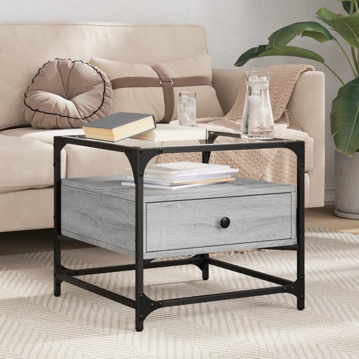 Mesa de centro con tapa de cristal sonoma gris acero 50x50x45