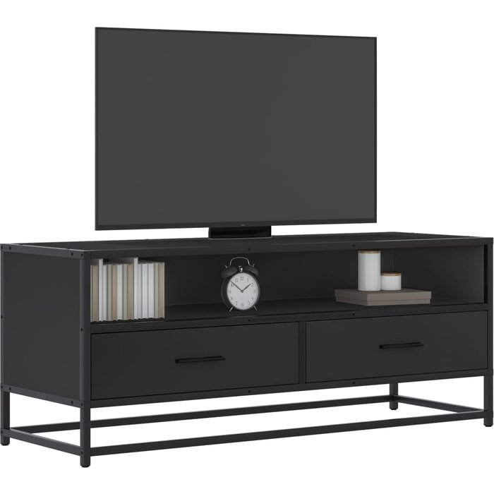 Mueble de tv madera de ingeniería y metal negro 100x34,5x40 cm