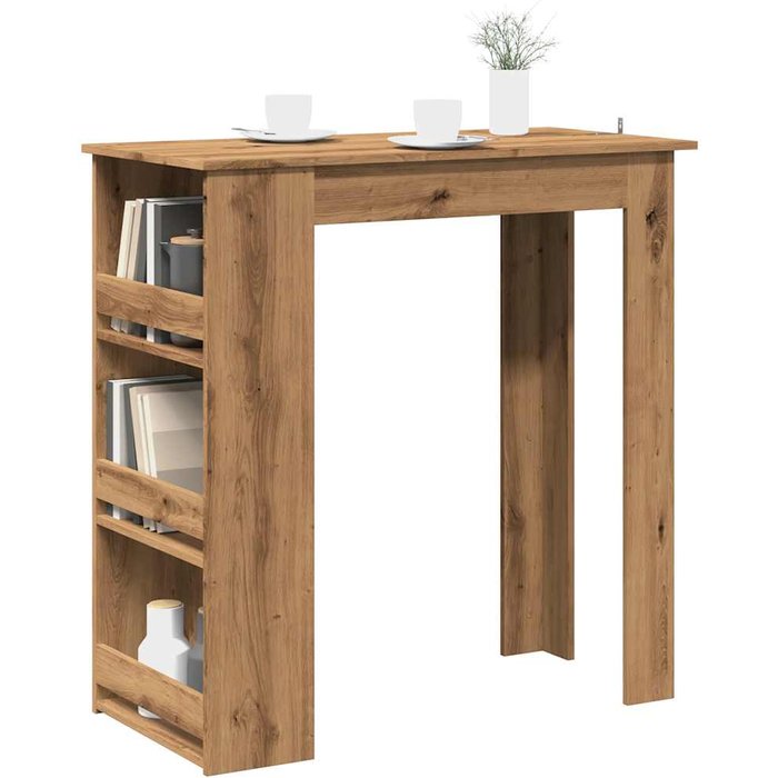 Mesa de bar con estante de almacenamiento de roble hecho a mano