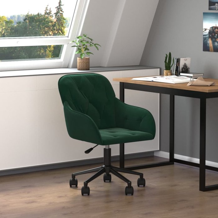 Silla de oficina giratoria de terciopelo verde oscuro