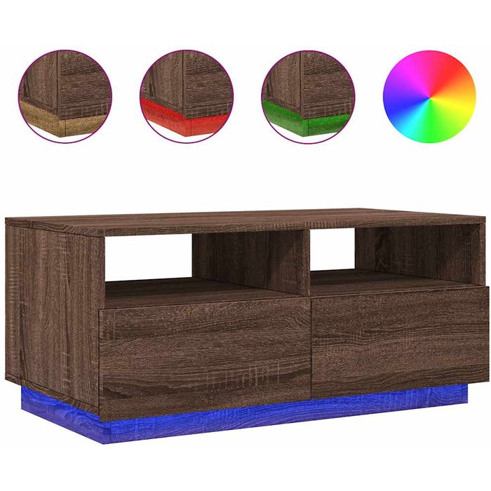 Mesa de centro con luces led en roble marrón 90x49x40 cm - comfortxl