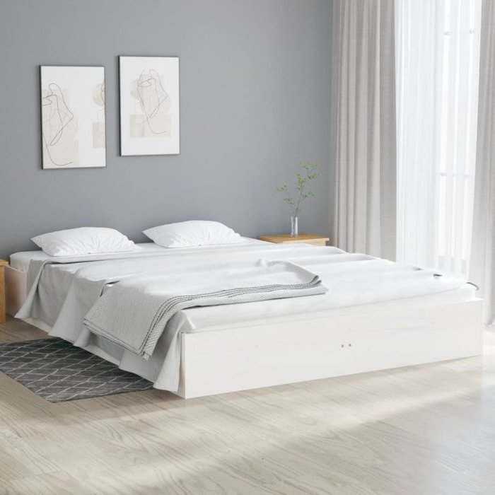 Vidaxl estructura de cama de madera maciza blanca 135x190 cm