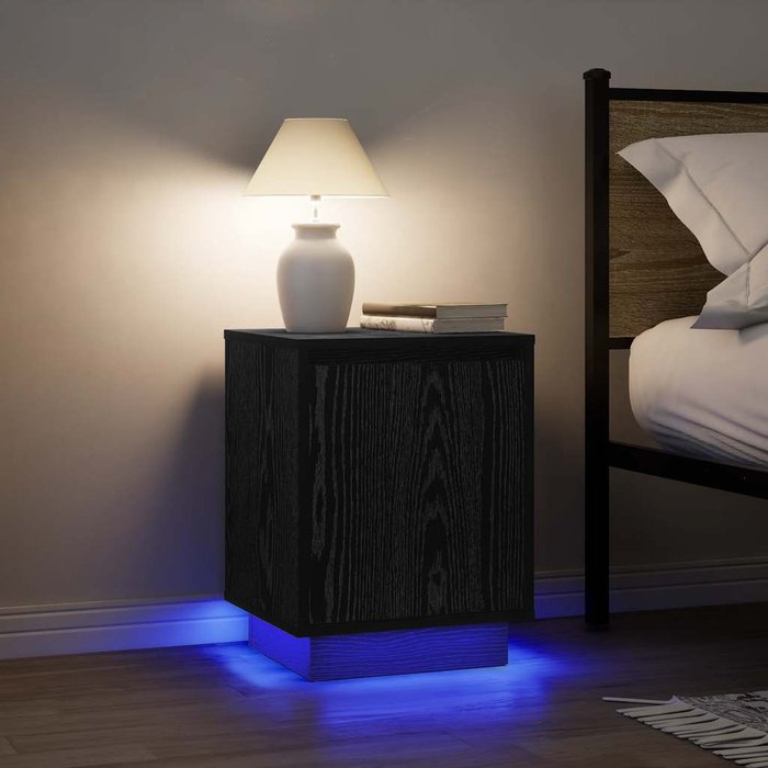 Mesillas de noche con luces led 2 unidades negro 38x34x50 cm