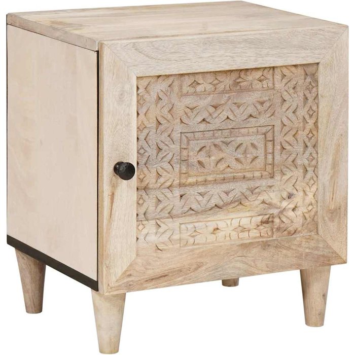 Mesilla de noche beige, 40 x 33 x 46 cm, madera maciza de acacia