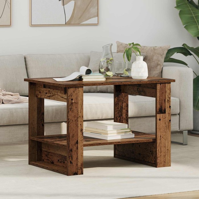Mesa de centro, madera antigua, 72 x 50 x 50 cm, madera de ingeniería.