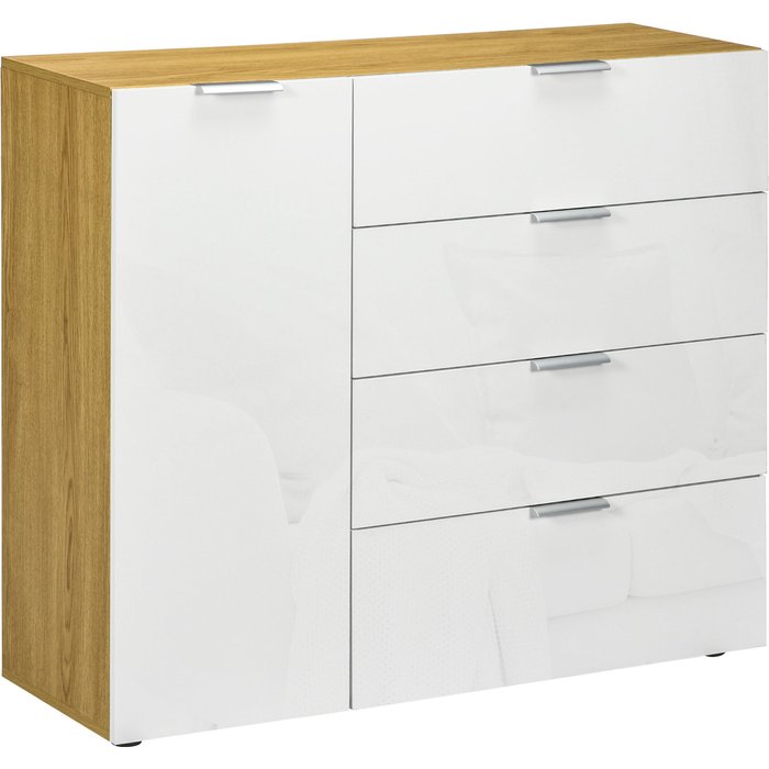Aparador moderno 4 cajones alto brillo blanco madera 105x35x92cm comedor