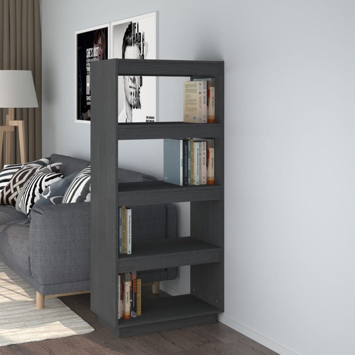 Librería/separador de ambientes gris 60x35x135 cm pino macizo