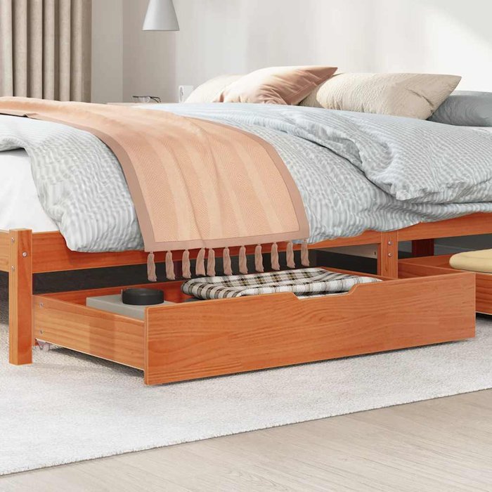 Cajones debajo cama con ruedas 2 uds madera maciza pino marrón cfw59205