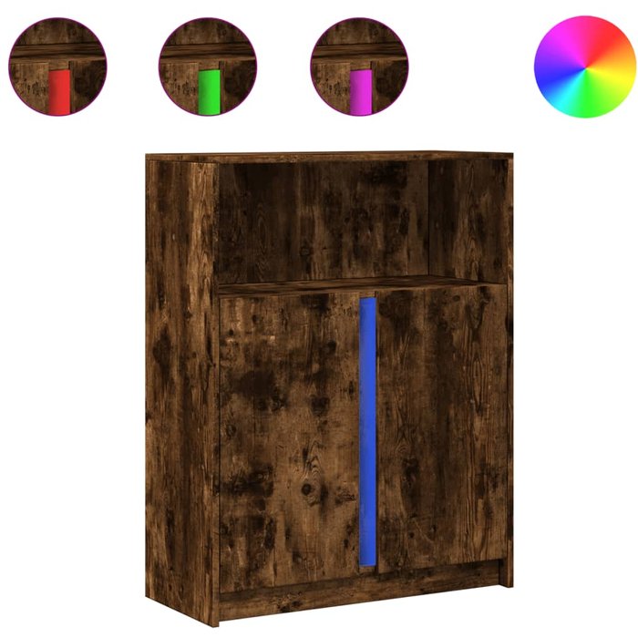 Aparador con led madera ingeniería roble ahumado 77x34x100 cm - comfortxl