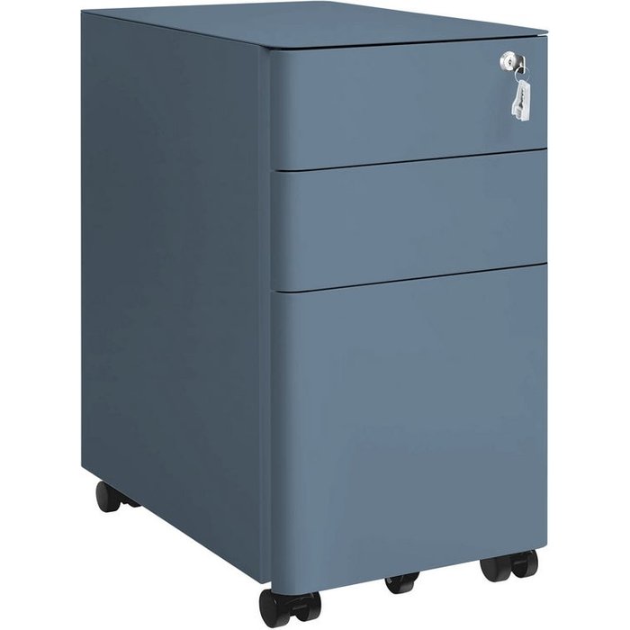 Cómoda de oficina de acero cerúleo con 3 cajones y ruedas 30x50x59,5 cm