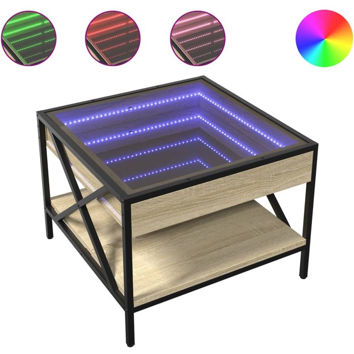 Mesa de centro led infinity de roble sonoma 50x50x38 cm - comfortxl