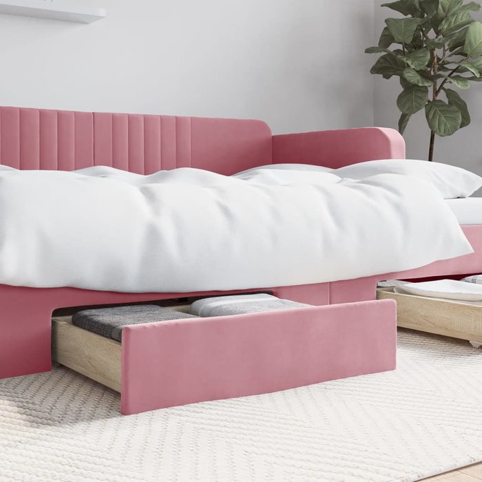 Cajones de cama 2 piezas madera contrachapada rosa y terciopelo