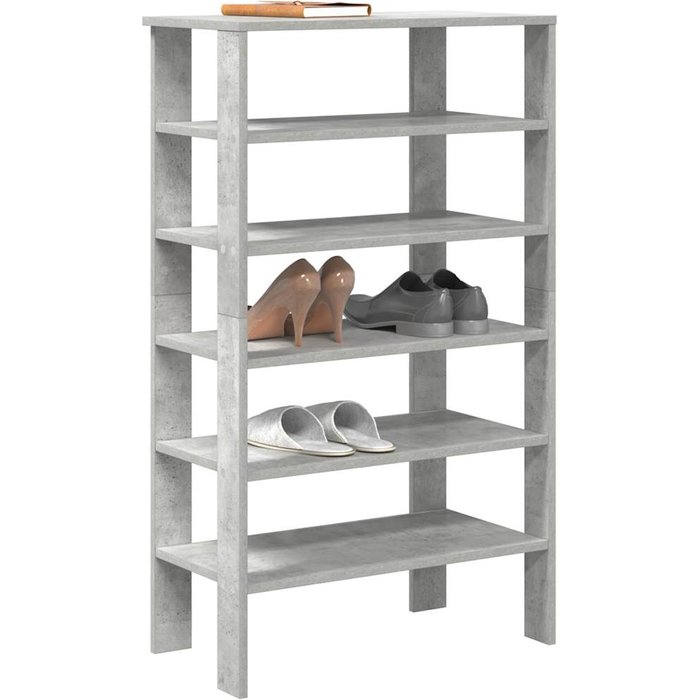 Zapatero gris hormigón de 61x32x105 cm, fabricado en madera de ingeniería.