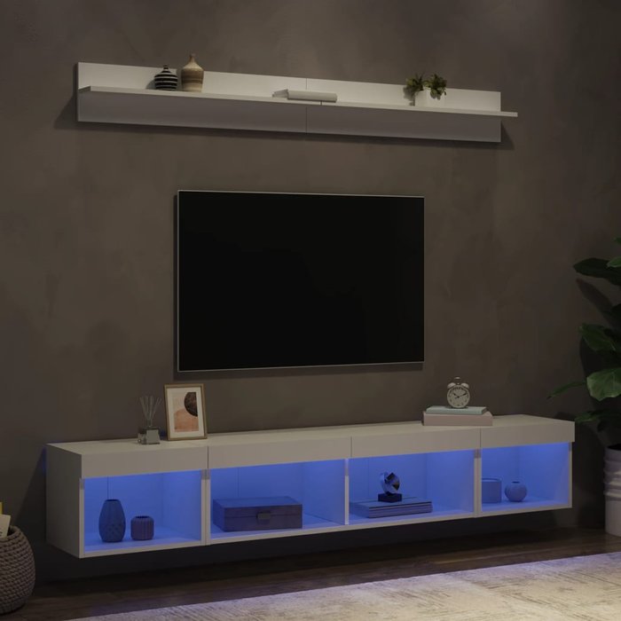 Vidaxl muebles de tv de pared con led 5 pzas madera ingeniería blanco