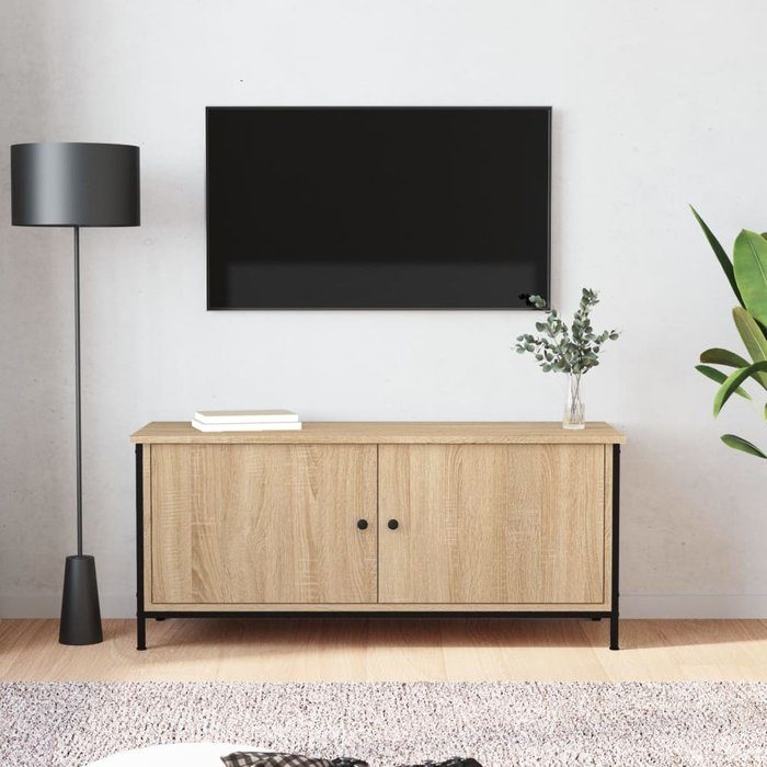 Mueble tv con puertas contrachapada roble 102x35x45 cm