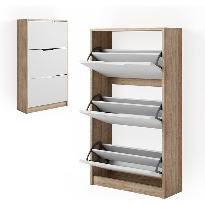 Vicco zapatera abatible luca, sonoma/blanco, 59 x 105 cm 3 compartimentos
