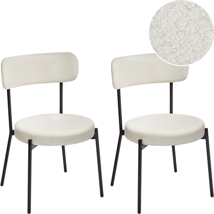 Beliani conjunto de 2 sillas de comedor allison bouclé blanco