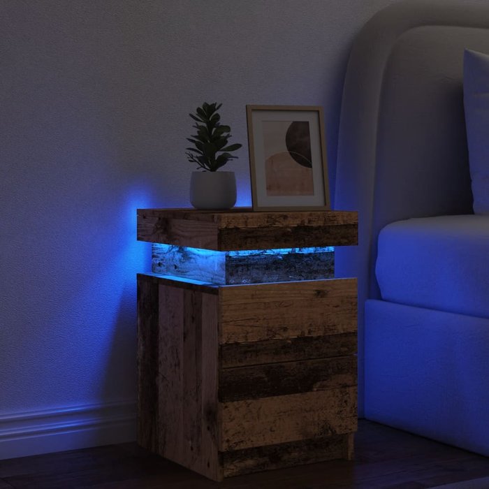 Mesita de noche y led madera vieja 35x39x55 cm madera contrachapada