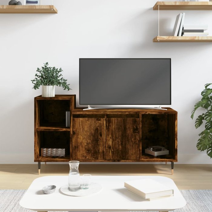 Mueble de tv de roble ahumado 100x35x55 cm madera de ingeniería