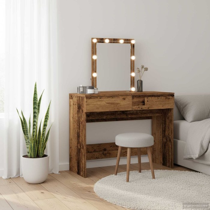 Tocador con cajón, madera antigua, 100 x 40 x 130 cm