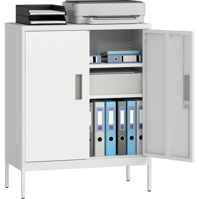 Armario de almacenamiento metálico con cerradura y estantes ajustables - blanco