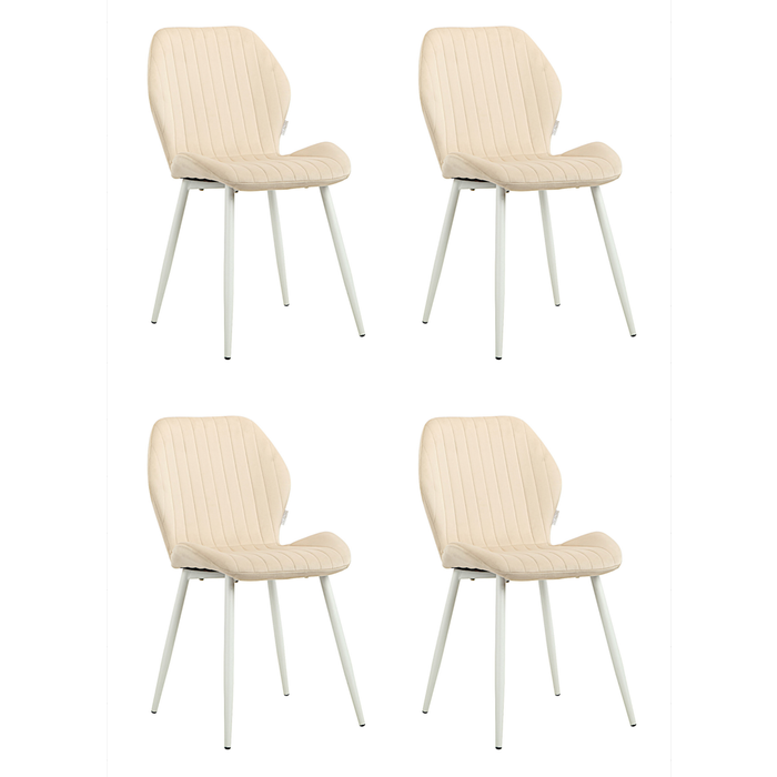 Pack 4 sillas de comedor molly tejido velour beige con patas de metal blanco