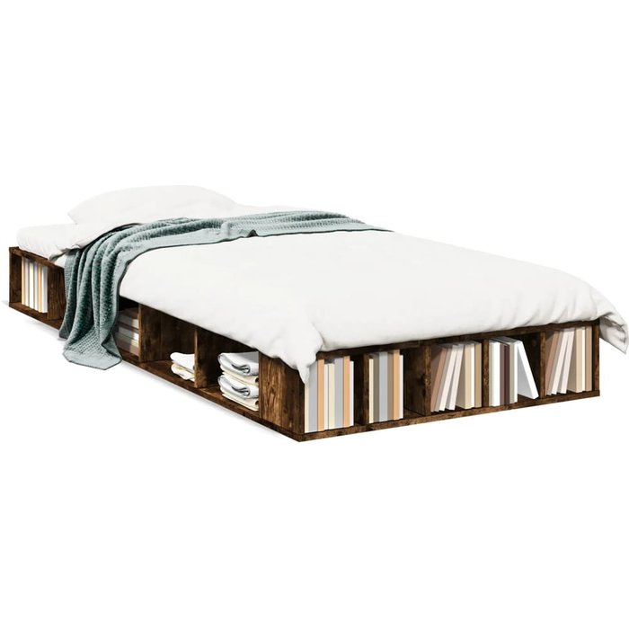 Vidaxl estructura de cama madera de ingeniería roble humo 100x200 cm