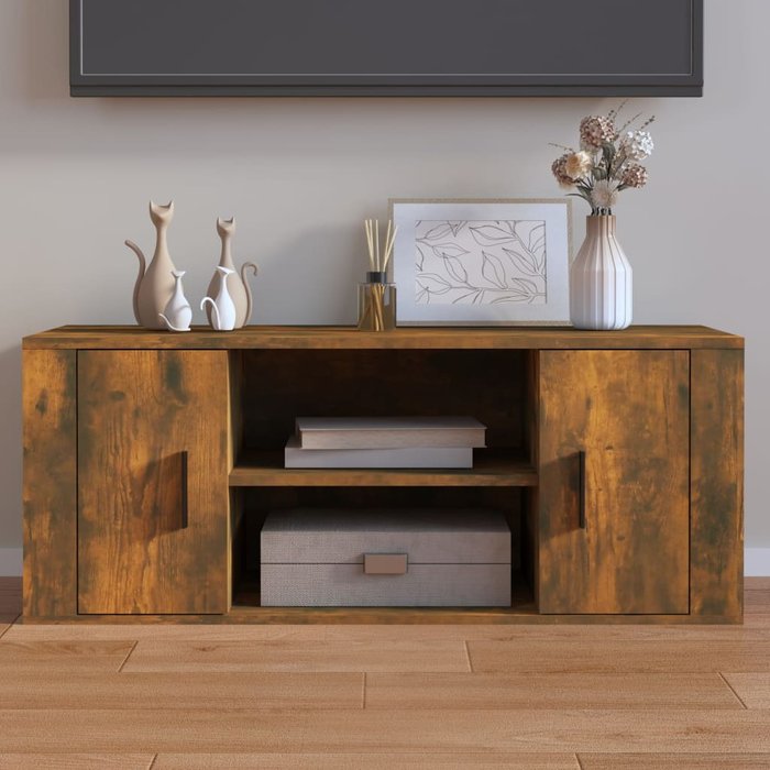 Mueble de tv de roble ahumado 100x35x40 cm madera de ingeniería