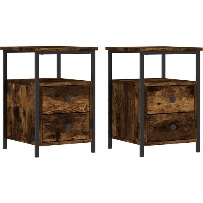 Mesita noche 2 uds madera ingeniería roble ahumado 34x35,5x50cm - comfortxl