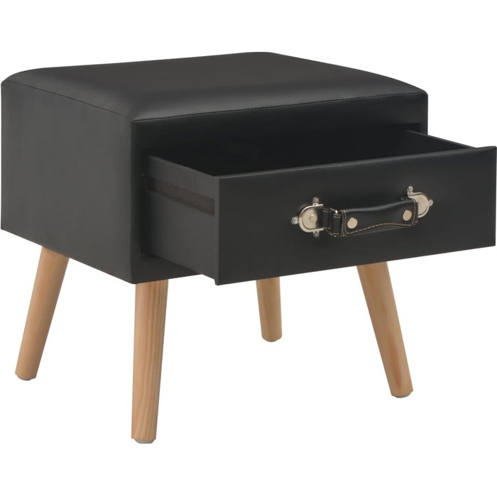 Mesita de noche negro 40x35x40 cm cuero sintético - comfortxl