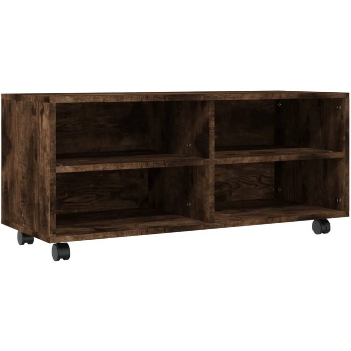Mueble tv con ruedas de contrachapado de roble ahumado 90x35x35cm - comfortxl