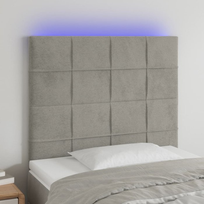 Cabecero con luces led terciopelo gris claro 100x5x118/128 cm - comfortxl