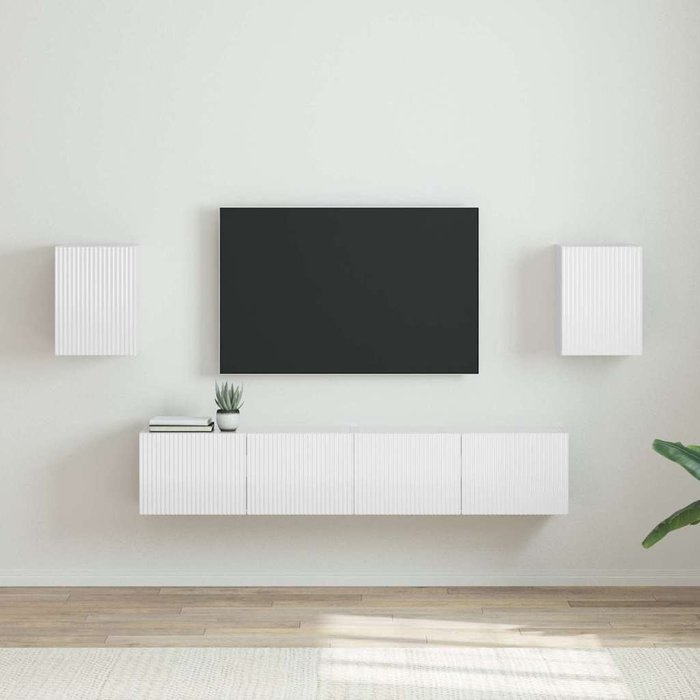 Mueble de tv de pared, 2 piezas, blanco brillo, 30 x 31 x 40 cm