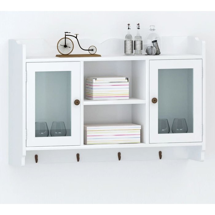 Vitrina de pared con estante para libros/dvds/gafas, fabricada en mdf blanco.