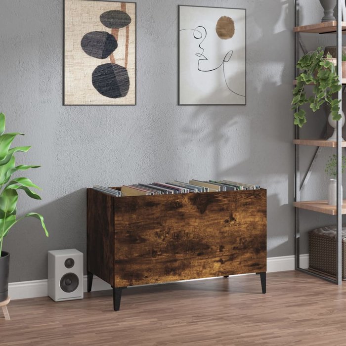 Mueble para discos de roble ahumado 74,5x38x48 cm de madera contrachapada